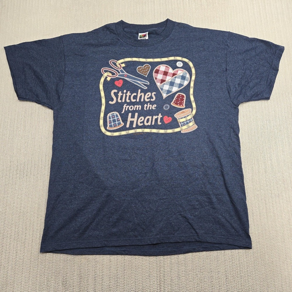 Stitches From The Heart Shirt Mens Womens XL Blue Sewing Quilting Graphic Tee